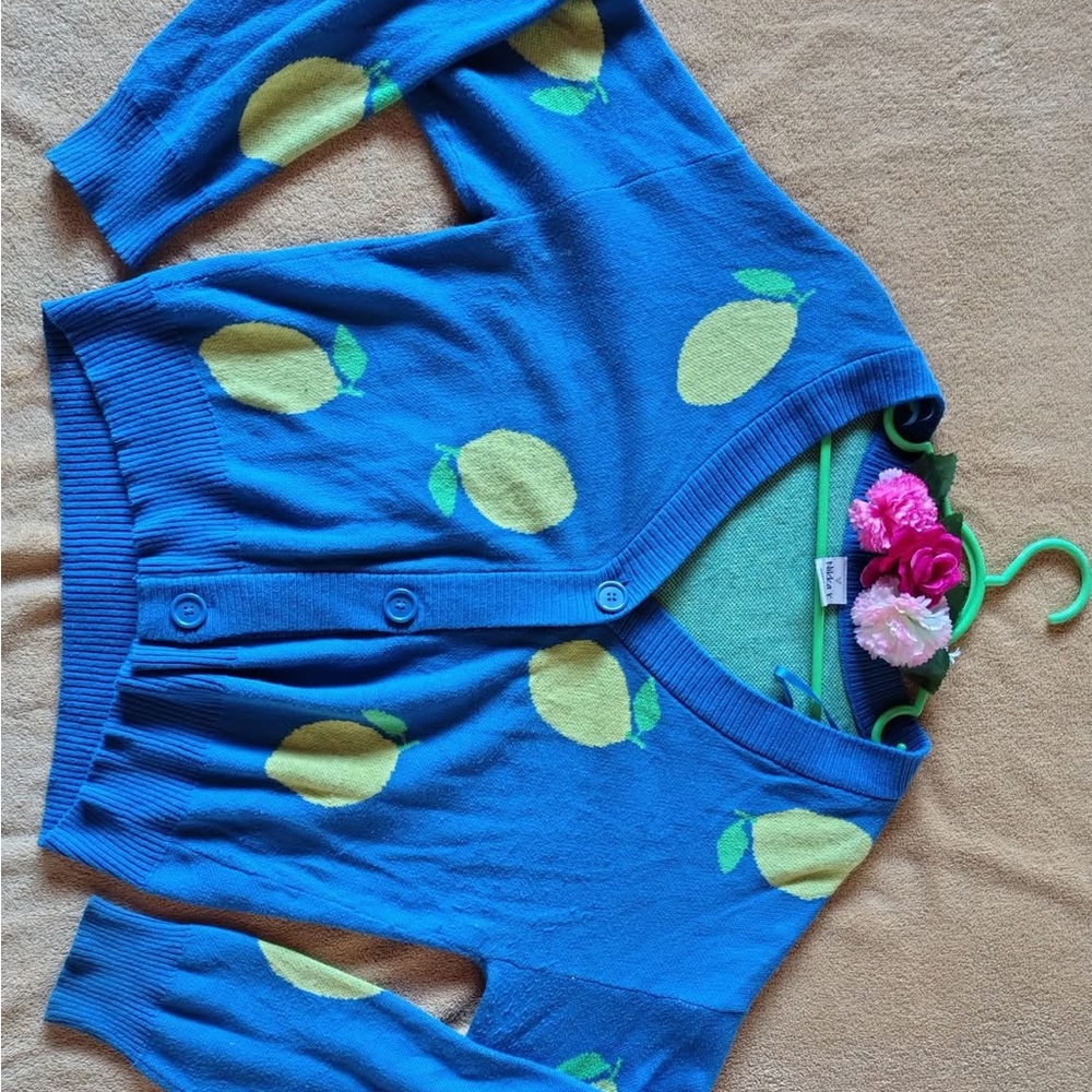 Blue Lemon Pattern Cardigan XS